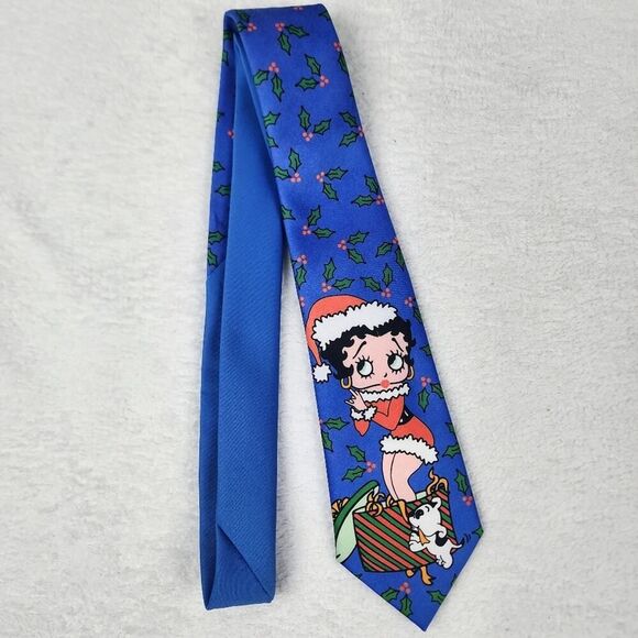 Vintage Betty Boop Christmas Necktie Blue - Picture 2 of 6